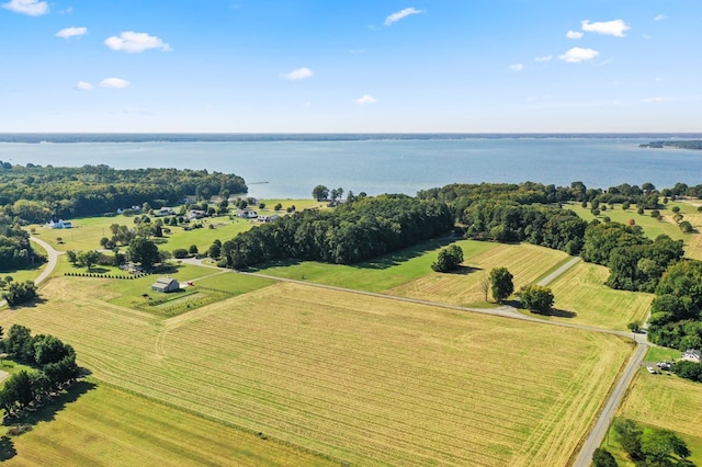 drone / aerial view with a water view and a rural view