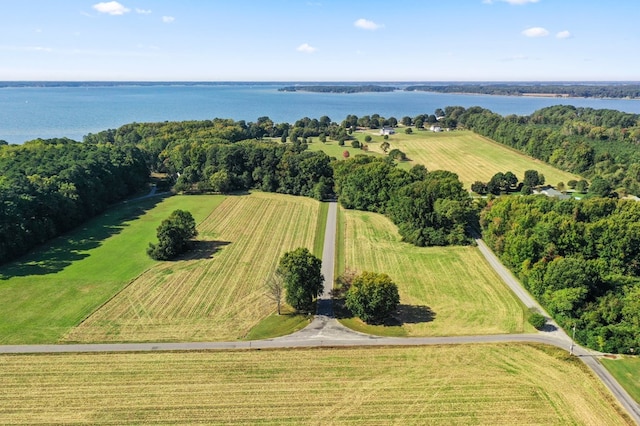 aerial view featuring a rural view and a water view