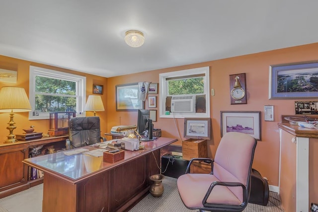 office area featuring light colored carpet and a healthy amount of sunlight