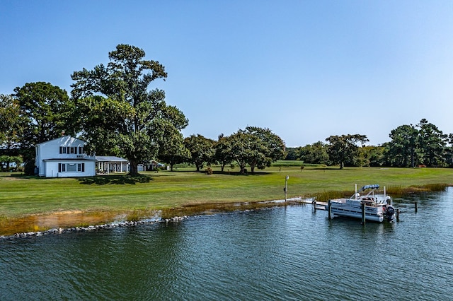 property view of water featuring a boat dock