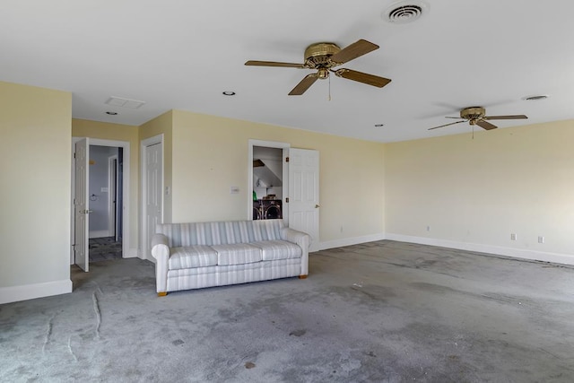 unfurnished living room featuring ceiling fan