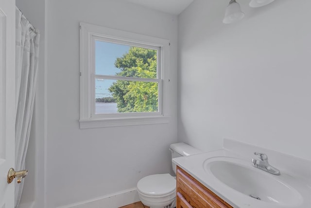 bathroom with vanity, toilet, and a wealth of natural light