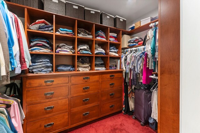 walk in closet featuring carpet floors
