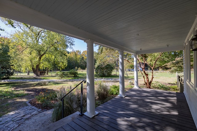 wooden terrace with covered porch