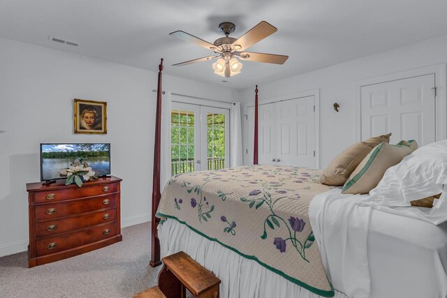 170 Rappa Run Rd, Topping, VA 23169 - bedroom featuring access to exterior, carpet floors, baseboards, and french doors