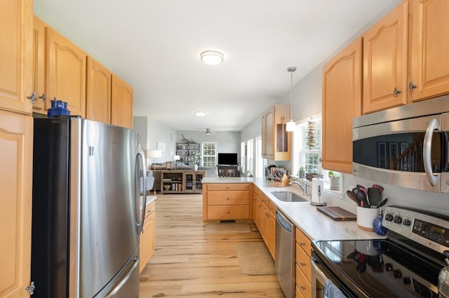 151 Bald Eagle Dr, Montross, VA 22520 - kitchen featuring appliances with stainless steel finishes, healthy amount of natural light, light wood-type flooring, and open floor plan