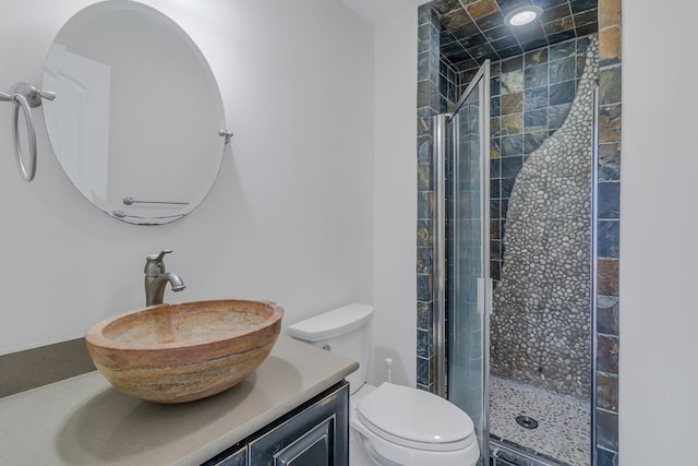 bathroom with vanity, toilet, and an enclosed shower