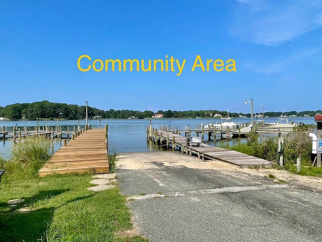 view of dock with a water view