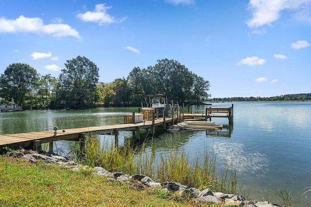 view of dock with a water view