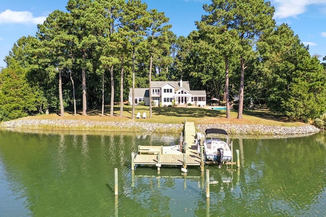 view of dock with a water view