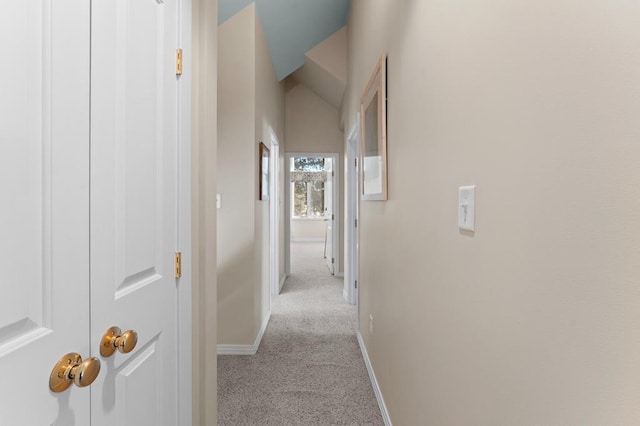 corridor with light colored carpet