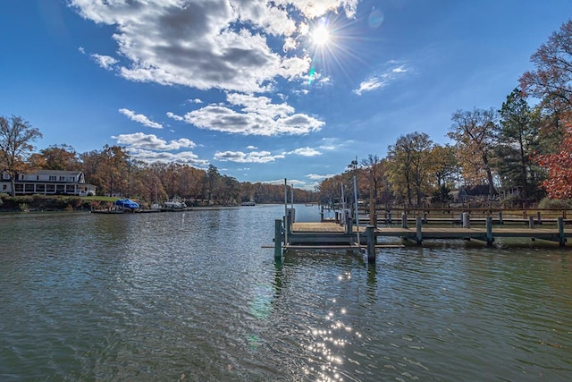 view of dock with a water view