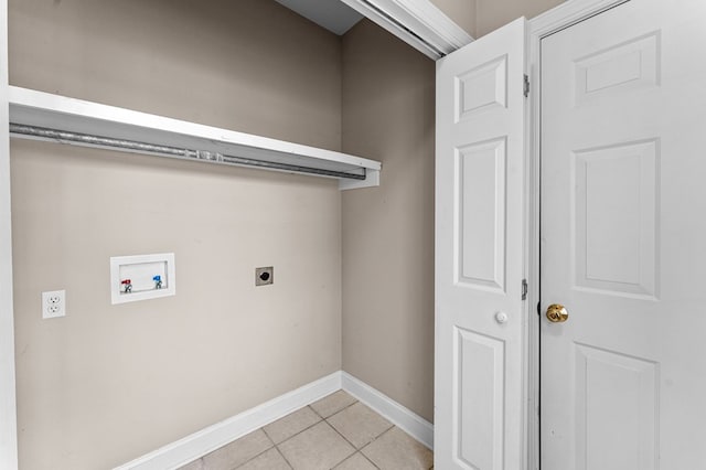 325 Cat Point Dr, Warsaw, VA 22572 - laundry area with electric dryer hookup, washer hookup, light tile patterned floors, and baseboards