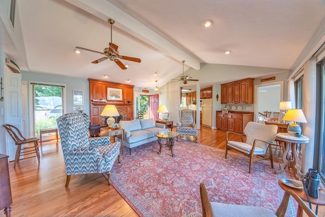 181 Cross St, Urbanna, VA 23175 - living room featuring light wood-style flooring, ceiling fan, and recessed lighting