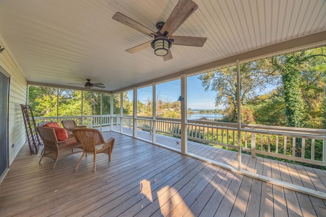 181 Cross St, Urbanna, VA 23175 - sunroom / solarium featuring ceiling fan, a water view, and plenty of natural light