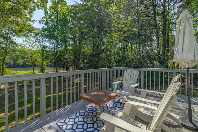1198 Knights Landing Dr, Heathsville, VA 22473 - wooden deck featuring view of wooded area