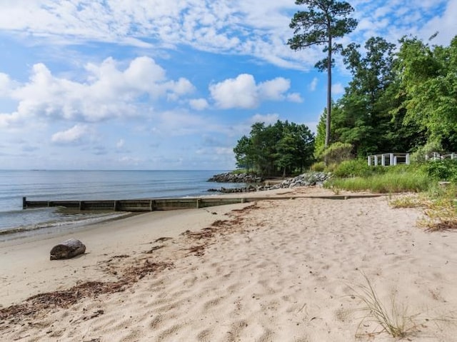 view of water feature featuring a view of the beach