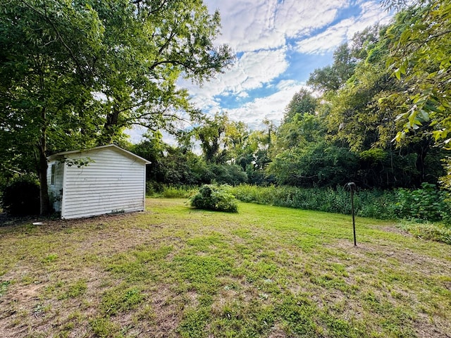 view of yard featuring a storage unit