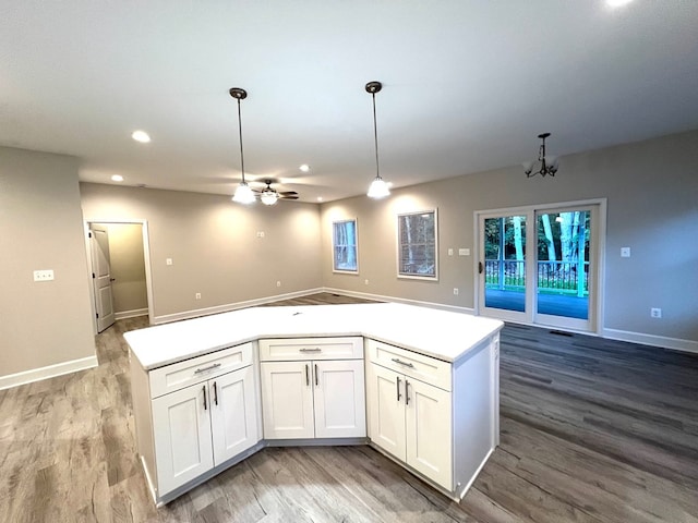 94 Dingley Rd, Va, VA 22520 - kitchen featuring open floor plan, a ceiling fan, light wood-style floors, recessed lighting, and white cabinetry