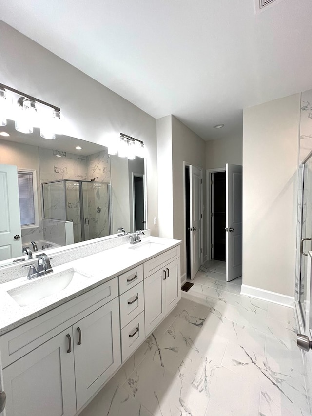 94 Dingley Rd, Va, VA 22520 - full bath with a stall shower, double vanity, and marble finish flooring
