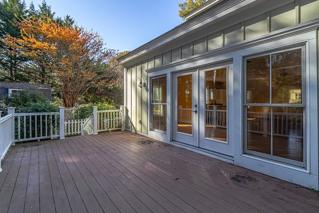 wooden terrace with french doors