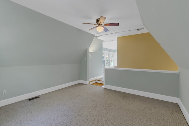 bonus room featuring vaulted ceiling and ceiling fan