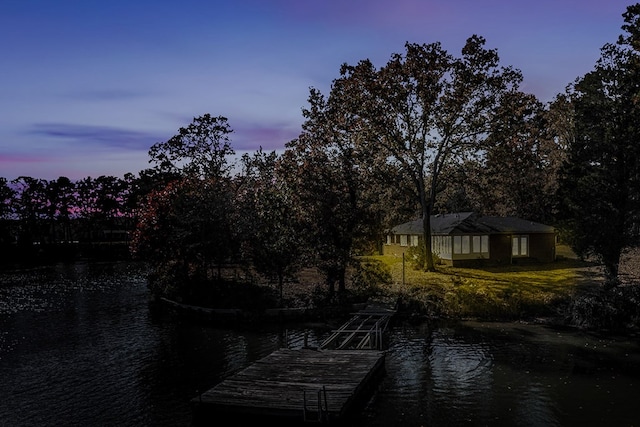 property view of water featuring a dock