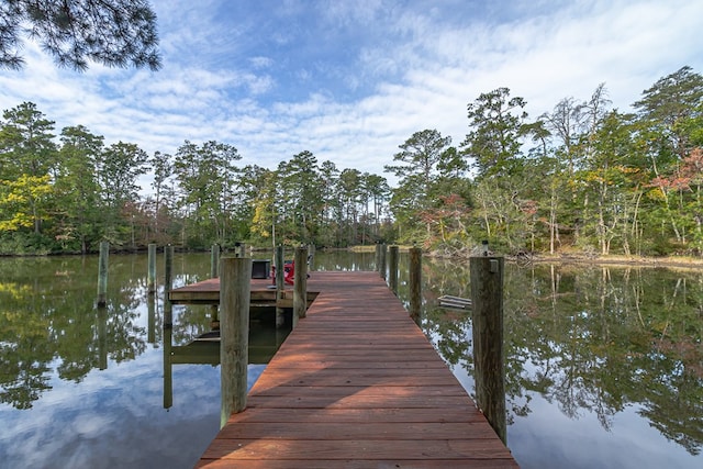 view of dock with a water view