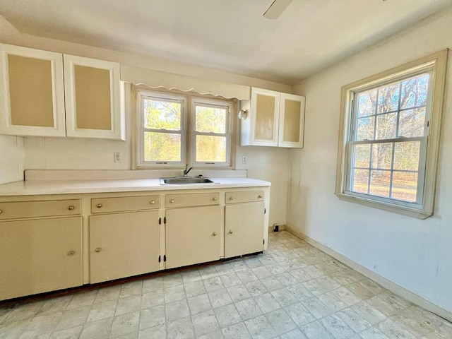 kitchen with ceiling fan, a wealth of natural light, and sink