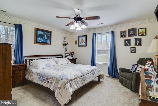 6 Dockside Ct, Montross, VA 22520 - bedroom with visible vents, a ceiling fan, and light colored carpet