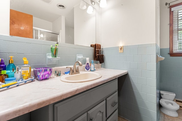 31 Bunker Hill Rd, Farnham, VA 22460 - full bath with tile walls, vanity, a wainscoted wall, and a stall shower