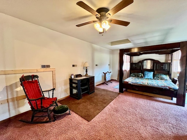 bedroom with carpet flooring and ceiling fan