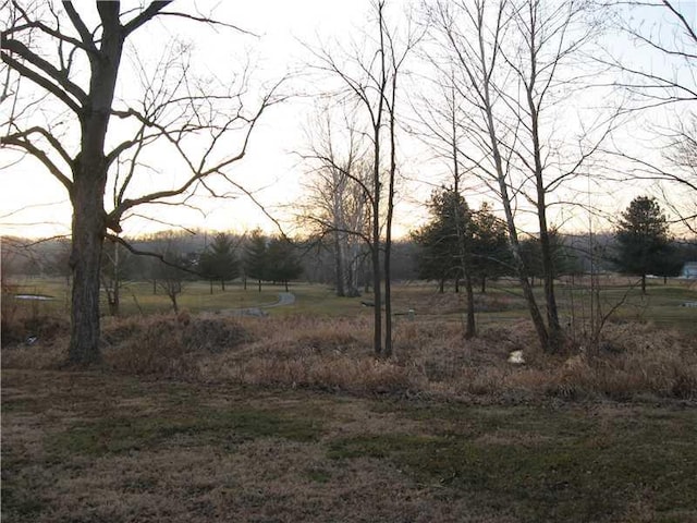 yard at dusk featuring a rural view