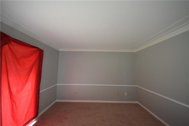 unfurnished room with dark carpet and ornamental molding