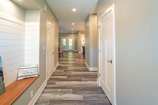 hall featuring dark wood-type flooring