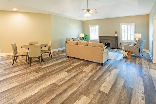 living room featuring light hardwood / wood-style flooring and a wealth of natural light