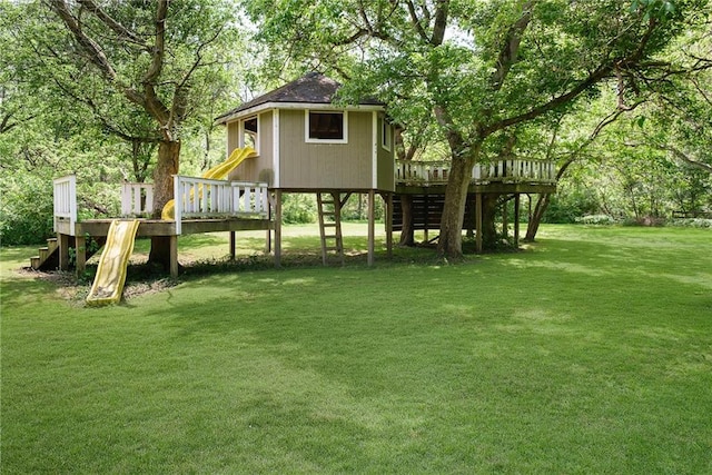 view of yard with a deck