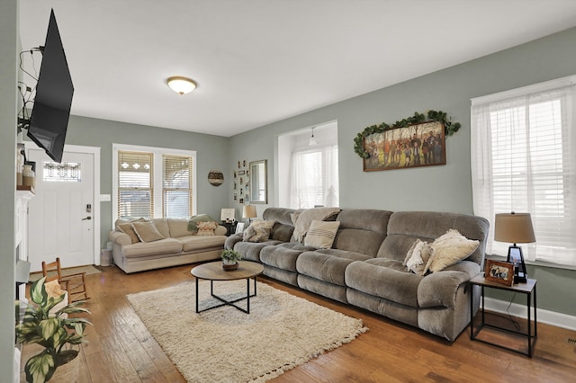 living room featuring light wood-type flooring