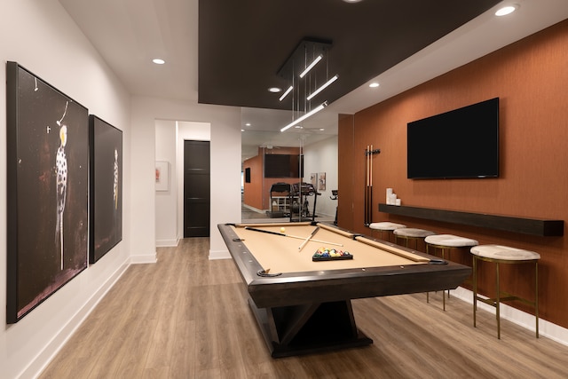 recreation room featuring light wood-type flooring and billiards