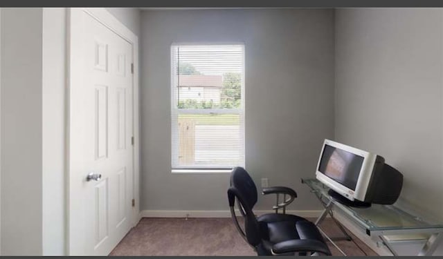 home office featuring light carpet