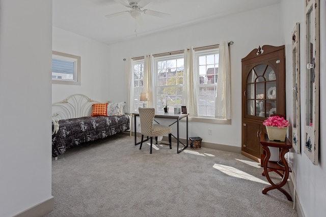 bedroom with carpet floors and ceiling fan