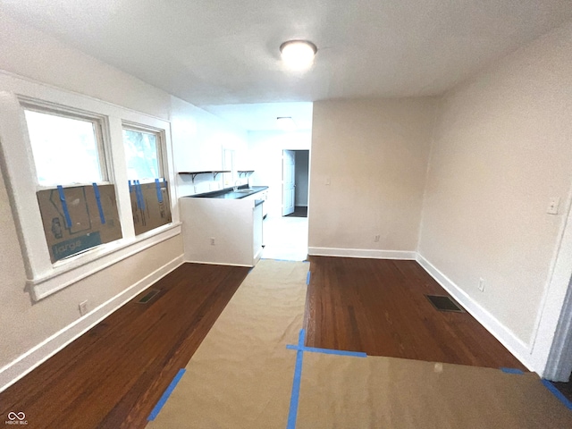 unfurnished living room with dark hardwood / wood-style flooring