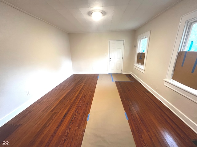 spare room featuring a healthy amount of sunlight and dark hardwood / wood-style floors