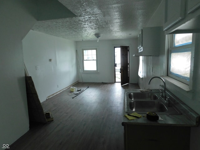 kitchen with sink, a textured ceiling, and wood-type flooring