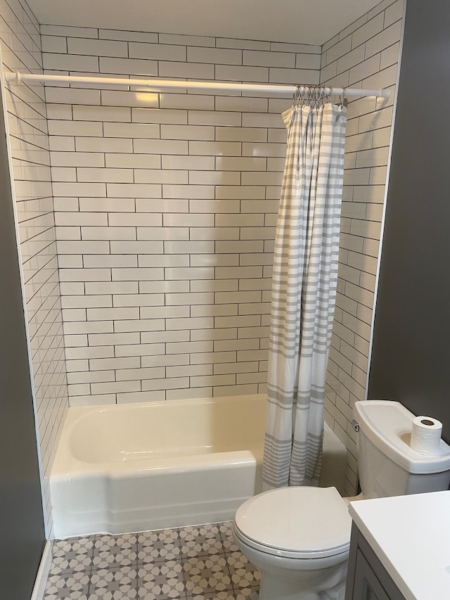 4899 N 500 W, Bargersville, IN 46106 - full bathroom with vanity, shower / bath combination with curtain, tile floors, and toilet