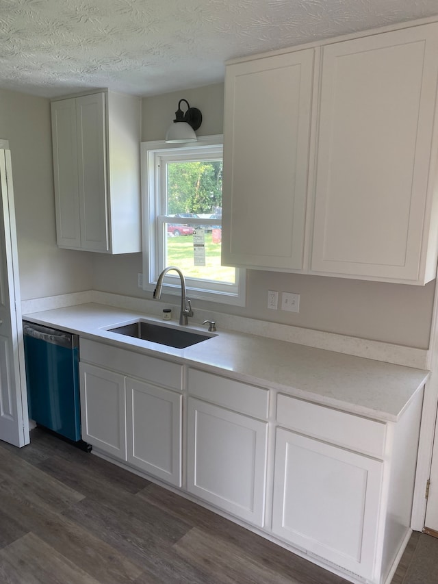 4899 N 500 W, Bargersville, IN 46106 - kitchen featuring sink, white cabinets, dark wood-type flooring, and dishwasher