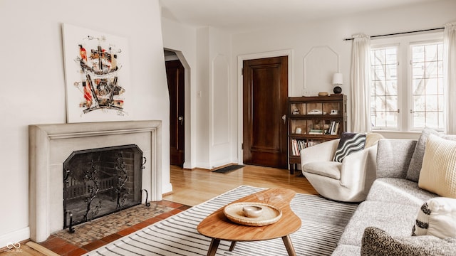 living room with hardwood / wood-style flooring