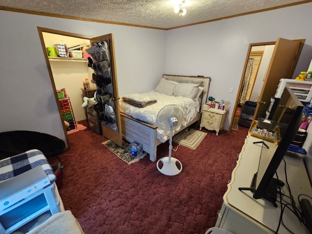 carpeted bedroom with a textured ceiling