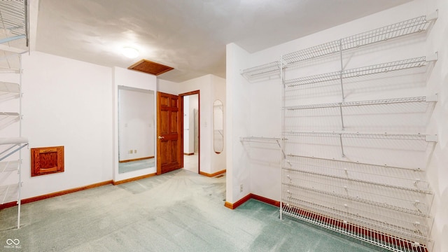 walk in closet with carpet floors