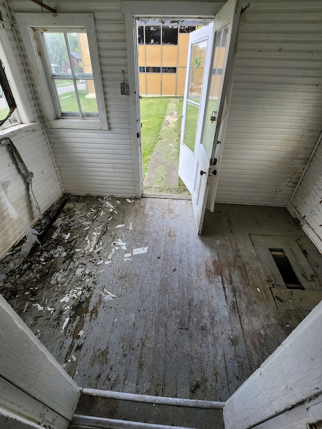 doorway to outside featuring dark wood-type flooring